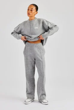 Women CLO-BOT-TRO-KTW Seam Detail Knitted Wide Leg Jogger - Grey