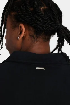 CLO-TOP-HS-SWE Short Sleeve Exposed Seam Collared Sweatshirt - Black