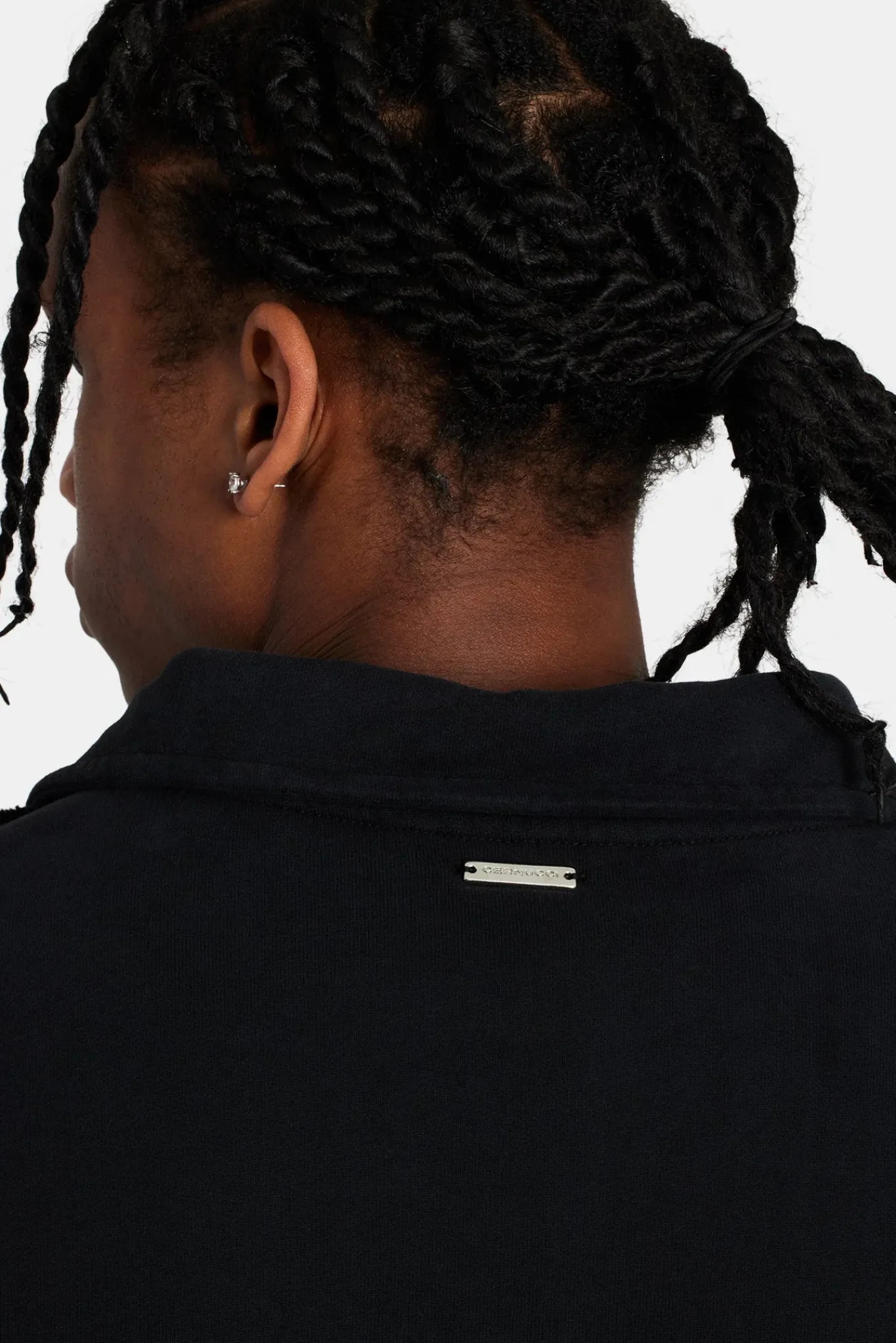 CLO-TOP-HS-SWE Short Sleeve Exposed Seam Collared Sweatshirt - Black