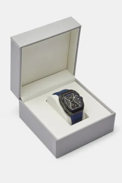JWL-ACC-WAT Skeleton Rubber Strap Watch - Navy