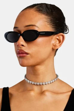 Women CLO-ACC Slim Oval Acetate Sunglasses  - Black