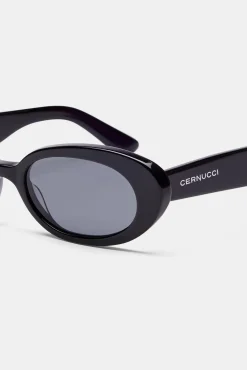 Women CLO-ACC Slim Oval Acetate Sunglasses  - Black