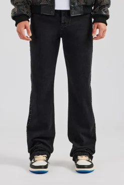 CLO-BOT-DEN Stacked Leg Studded Denim Jean