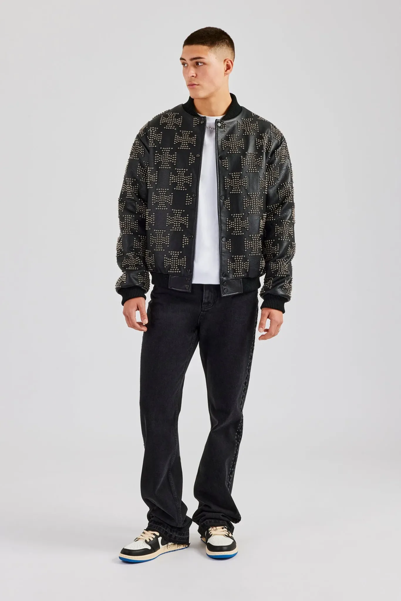 CLO-BOT-DEN Stacked Leg Studded Denim Jean