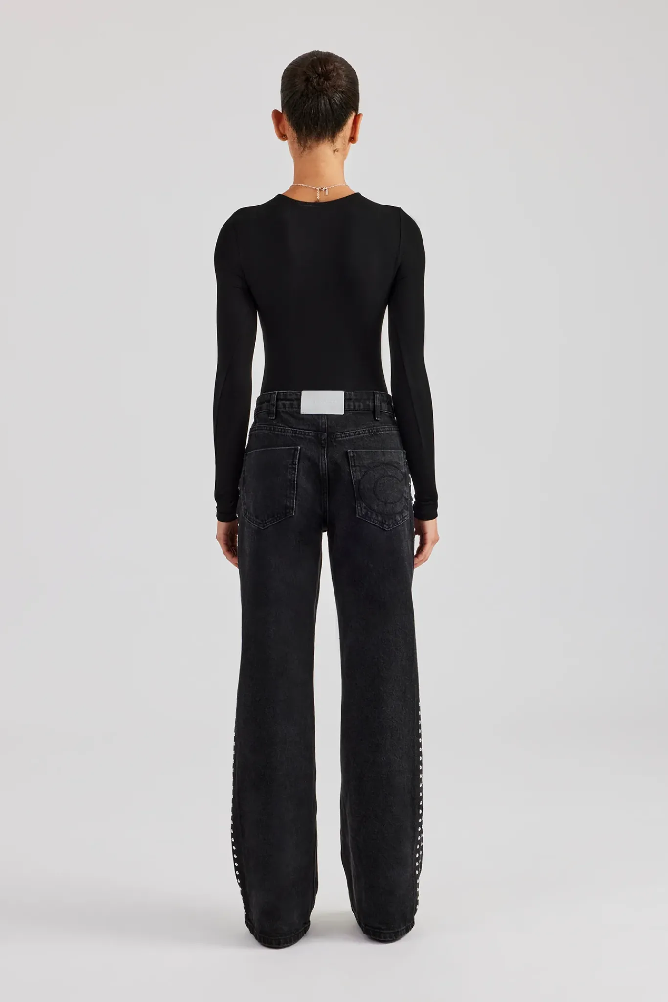 Women CLO-BOT-DEN Stud Flare Jean - Washed Black