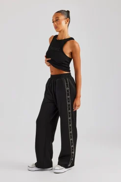 Women CLO-BOT-TRO Stud Wide Leg Jogger - Black