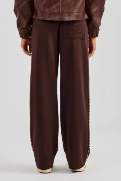 Women CLO-BOT-TRO Stud Wide Leg Jogger - Chocolate