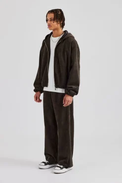 CLO-BOT-TRO Suede Straight Leg Jogger - Charcoal
