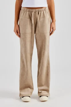 Women CLO-BOT-TRO Suede Wide Leg Trouser- Beige