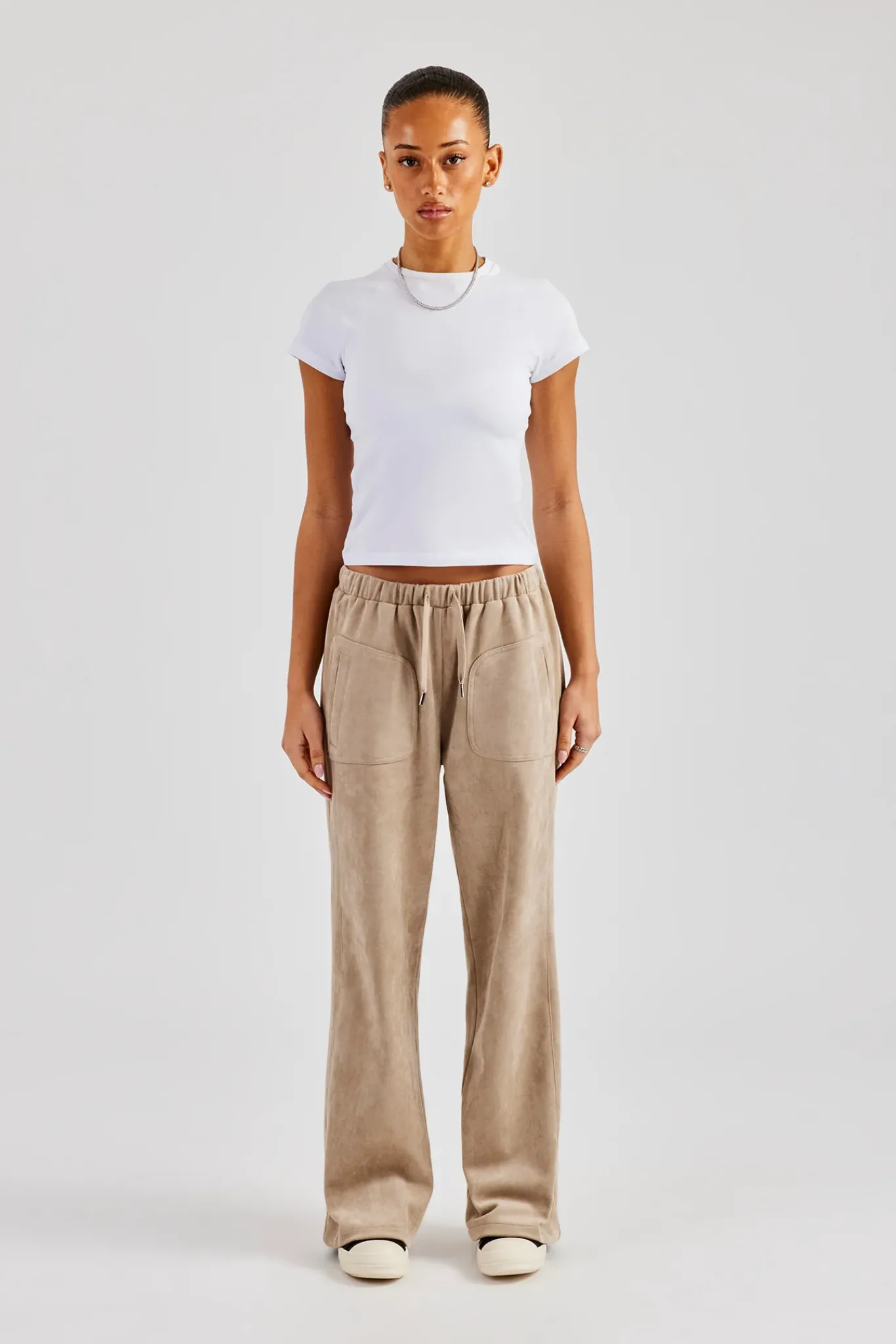 Women CLO-BOT-TRO Suede Wide Leg Trouser- Beige