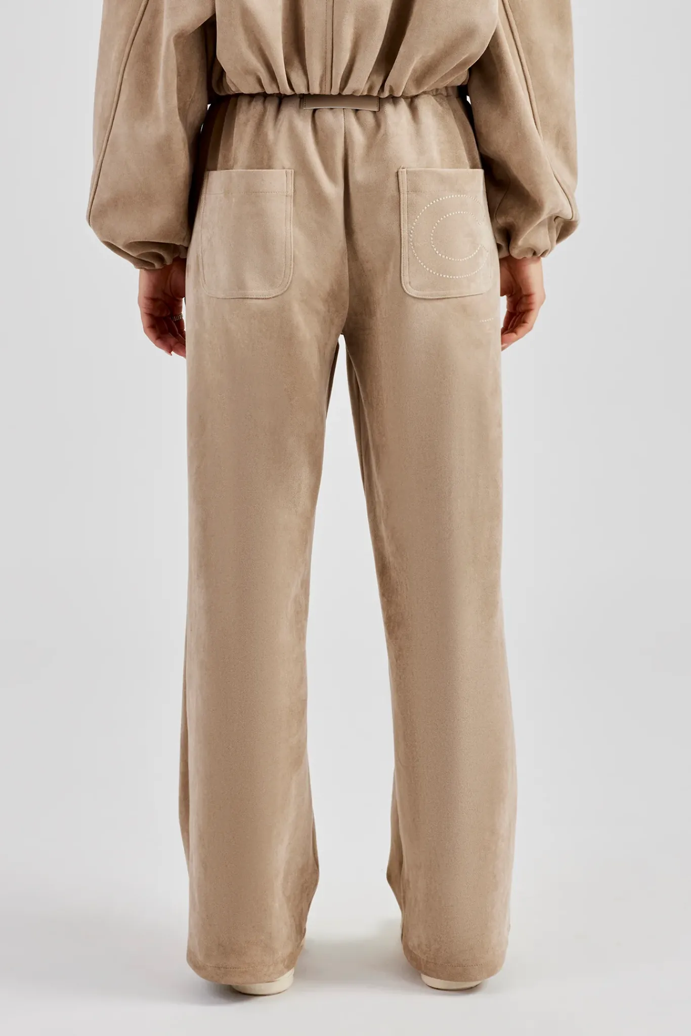Women CLO-BOT-TRO Suede Wide Leg Trouser- Beige