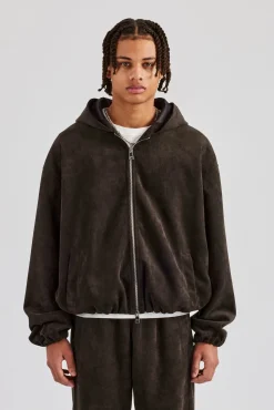CLO-SET Suede Zip Through Hooded Jacket & Jogger - Charcoal