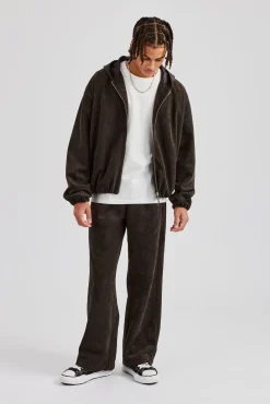 CLO-TOP-OUT Suede Zip Through Hooded Jacket - Charcoal