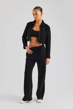 Women CLO-SET Tailored Jersey Cropped Harrington Jacket & Wide Leg Trouser - Black