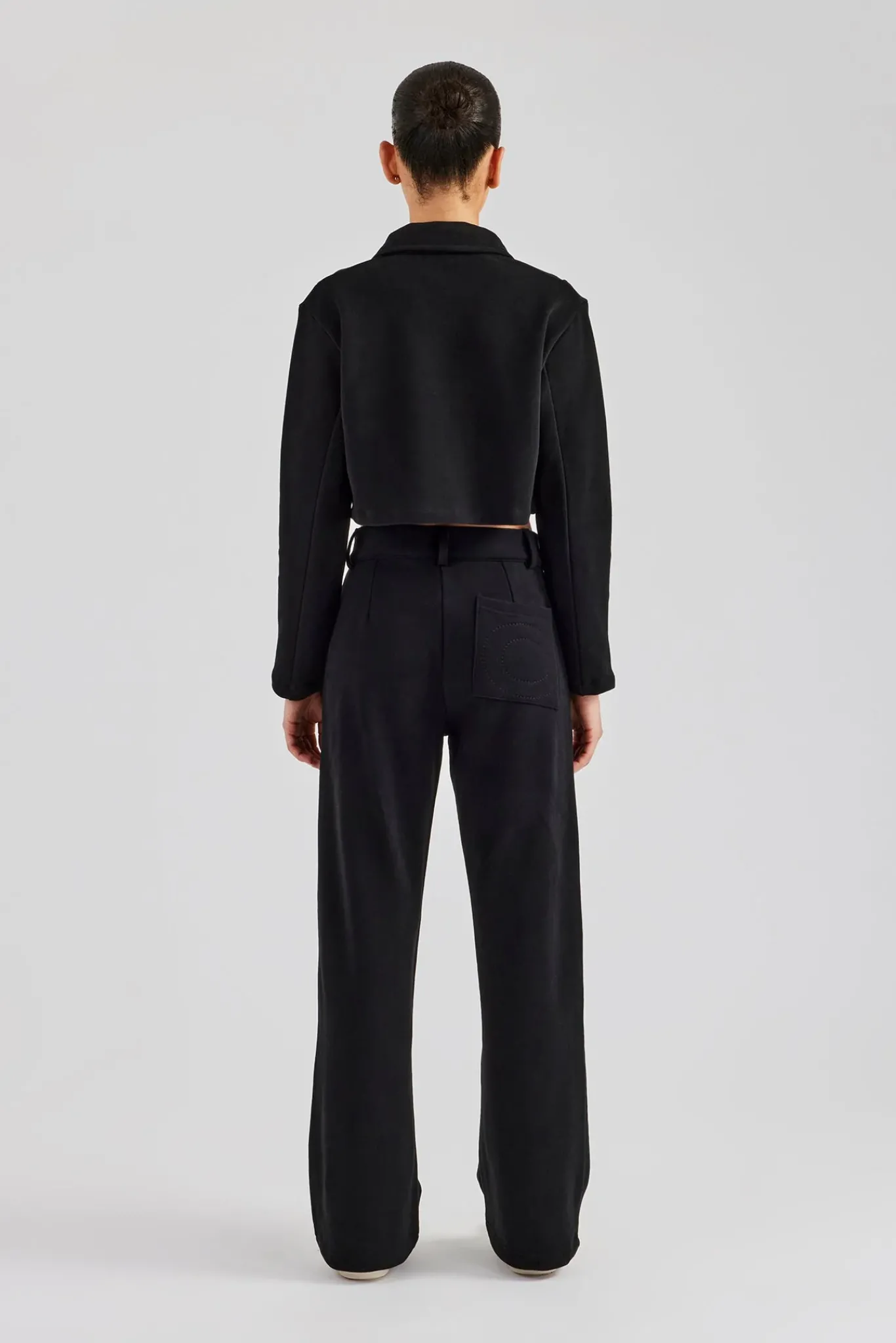 Women CLO-SET Tailored Jersey Cropped Harrington Jacket & Wide Leg Trouser - Black