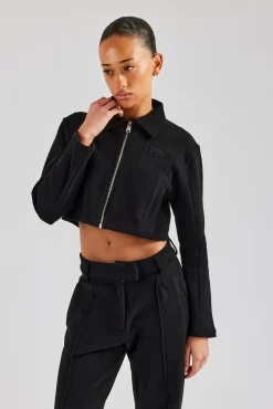 Women CLO-TOP-OUT Tailored Jersey Cropped Harrington Jacket - Black