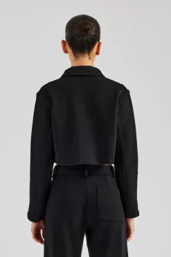 Women CLO-TOP-OUT Tailored Jersey Cropped Harrington Jacket - Black