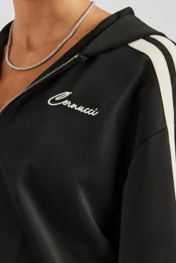 Women CLO-TOP-OUT-HOOD Taping Hooded Jacket - Black