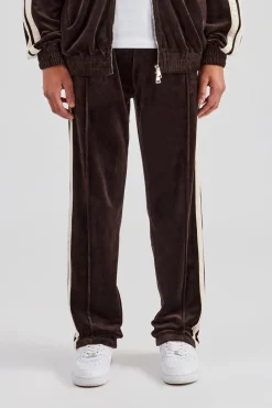CLO-BOT-TRO Taping Straight Leg Velour Track Pant - Chocolate