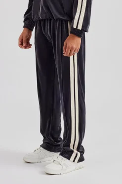CLO-BOT-TRO Taping Straight Leg Velour Track Pant - Charcoal