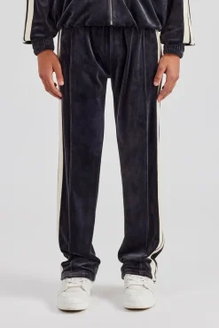 CLO-BOT-TRO Taping Straight Leg Velour Track Pant - Charcoal