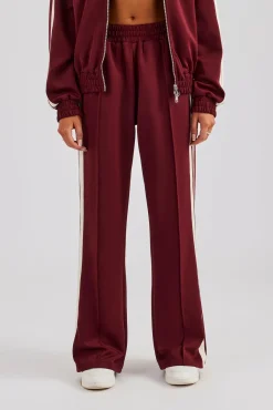 Women CLO-BOT-TRO Taping Wide Leg Track Pant - Burgundy
