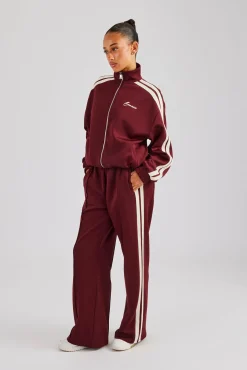 Women CLO-BOT-TRO Taping Wide Leg Track Pant - Burgundy
