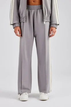 Women CLO-BOT-TRO Taping Wide Leg Track Pant - Grey