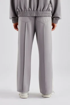 Women CLO-BOT-TRO Taping Wide Leg Track Pant - Grey