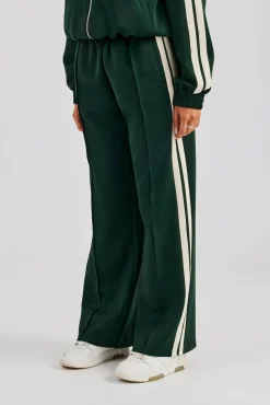 Women CLO-BOT-TRO Taping Wide Leg Track Pant - Bottle Green