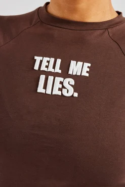 Women CLO-TOP-TEE Tell Me Lies Capped Sleeve Tee - Chocolate