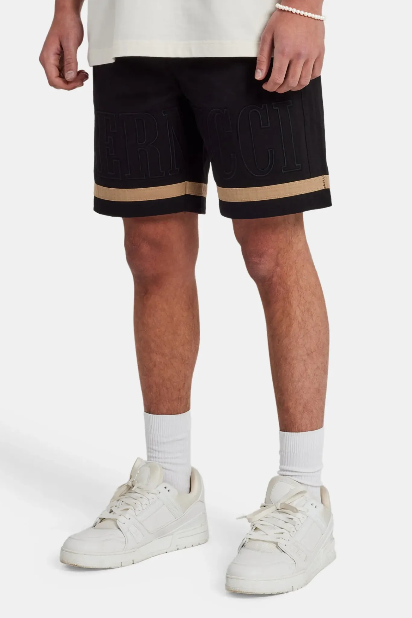 CLO-BOT Text Panelled Shorts - Taupe