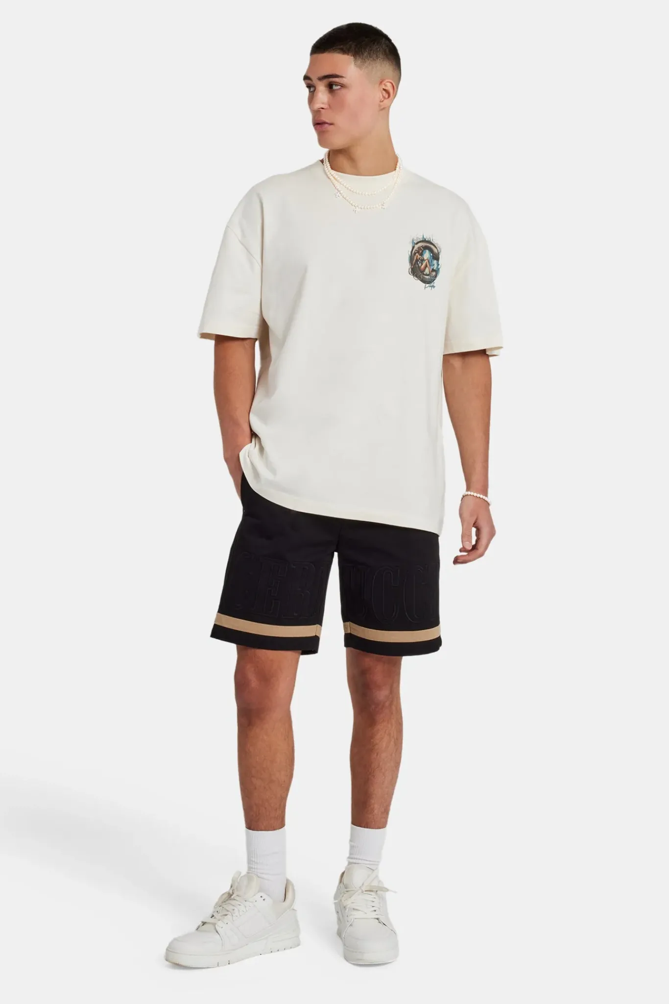 CLO-BOT Text Panelled Shorts - Taupe