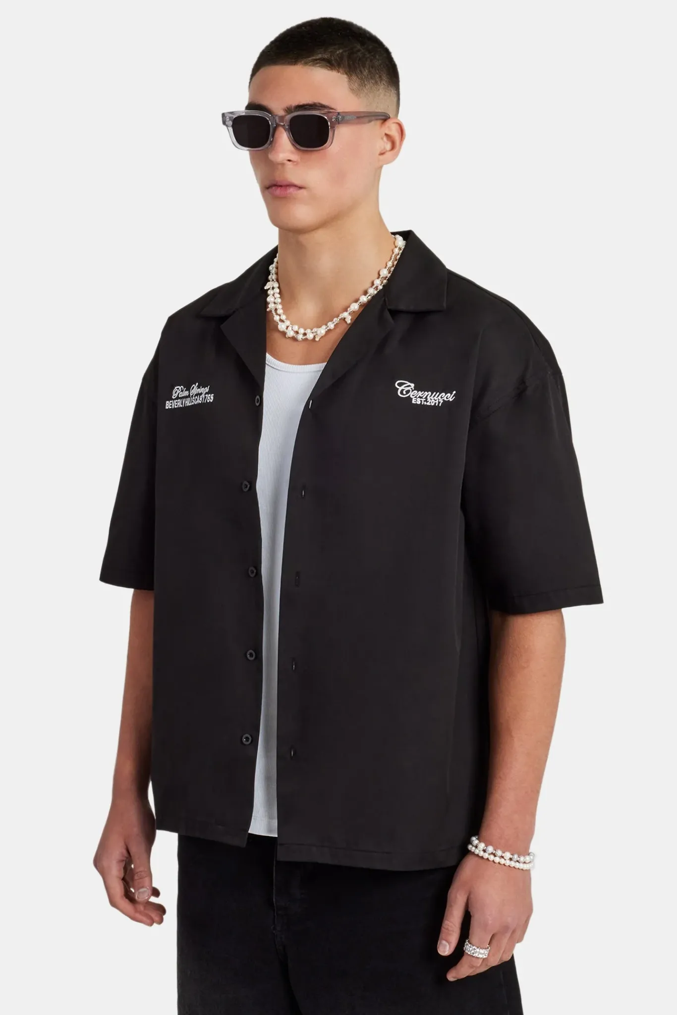 CLO-TOP-SHIR Text Print Boxy Shirt - Black