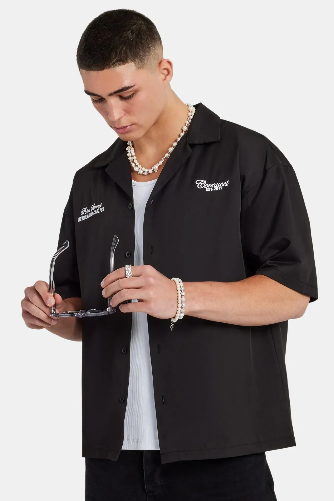 CLO-TOP-SHIR Text Print Boxy Shirt - Black