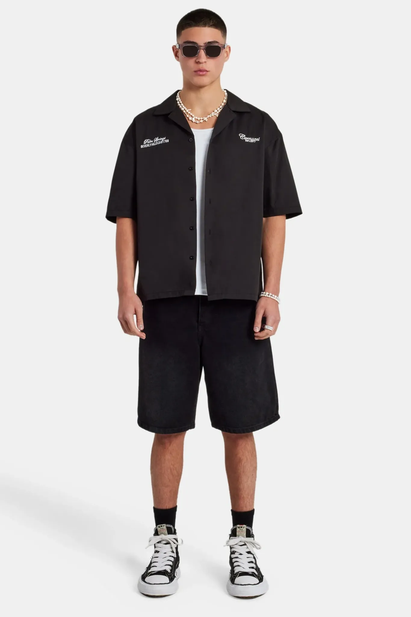 CLO-TOP-SHIR Text Print Boxy Shirt - Black