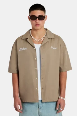 CLO-TOP-SHIR Text Print Boxy Shirt - Sage