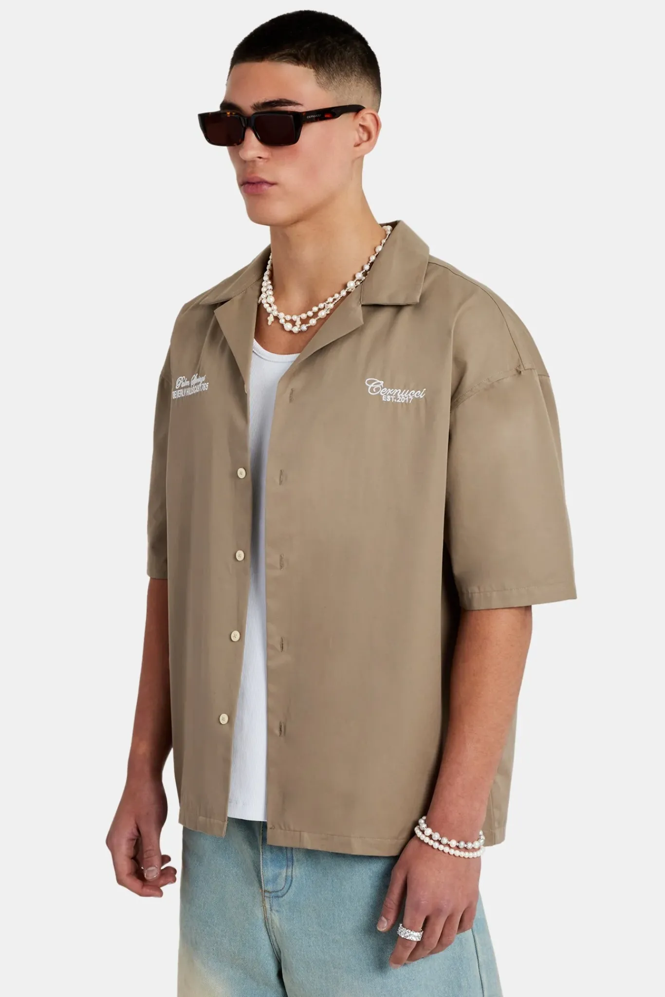CLO-TOP-SHIR Text Print Boxy Shirt - Sage