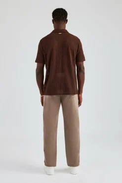 CLO-TOP-SHIR Textured Button Front Revere Shirt - Chocolate