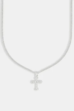 JWL-NECK Textured Cross Cuban Necklace - 25mm
