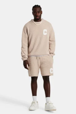 CLO-BOT-KTW Textured Knitted Short - Beige