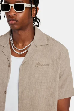 CLO-TOP-SHIR Textured Revere Shirt - Stone