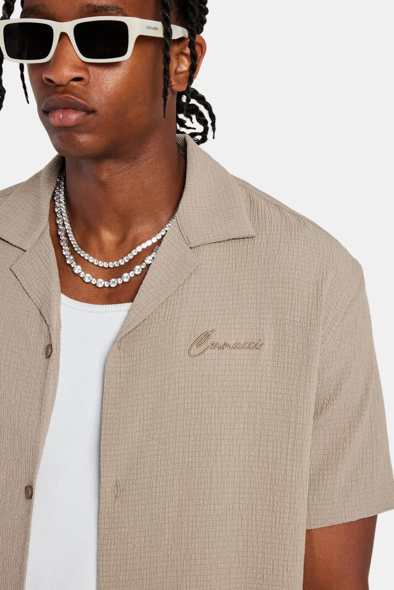 CLO-TOP-SHIR Textured Revere Shirt - Stone