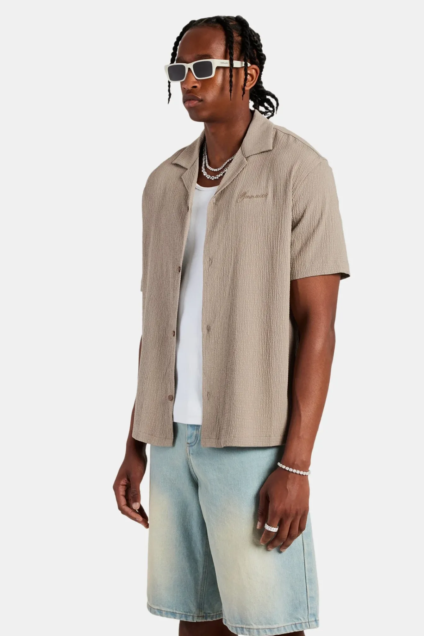 CLO-TOP-SHIR Textured Revere Shirt - Stone
