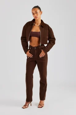 Women CLO-SET Twill Cord Collar Jacket & Trouser - Chocolate
