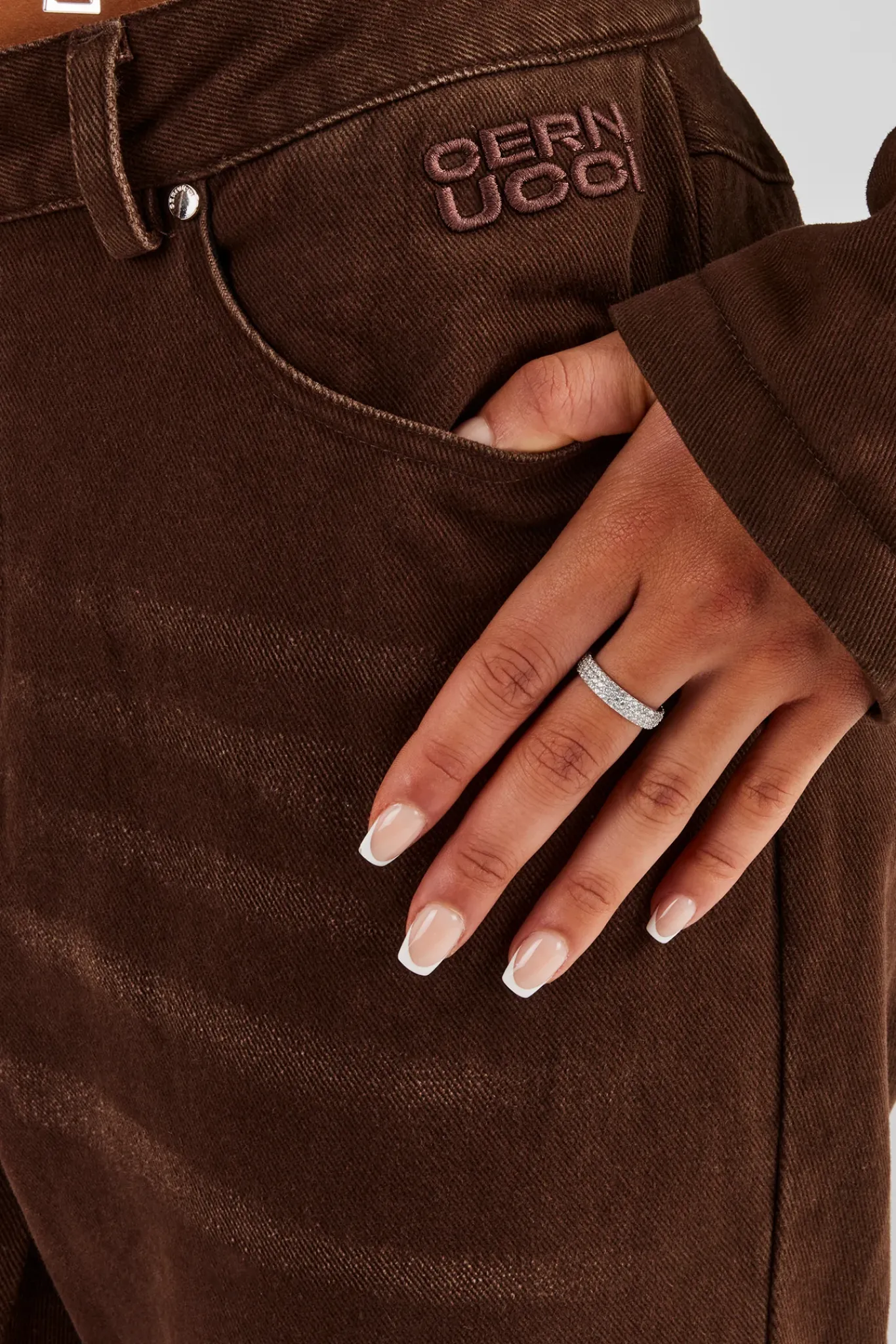 Women CLO-SET Twill Cord Collar Jacket & Trouser - Chocolate