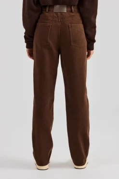 Women CLO-BOT-TRO Twill Embroidered Trouser- Chocolate
