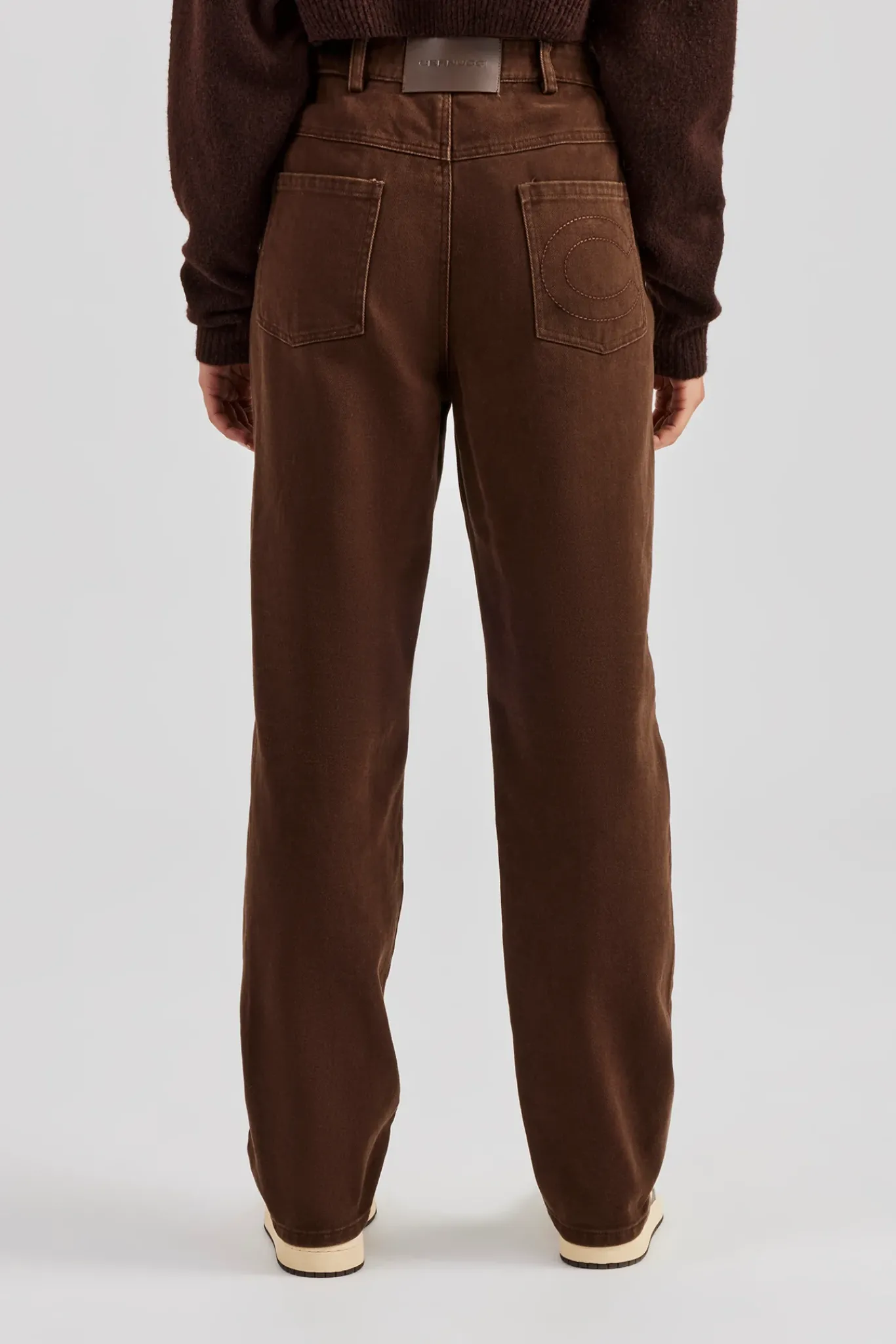 Women CLO-BOT-TRO Twill Embroidered Trouser- Chocolate