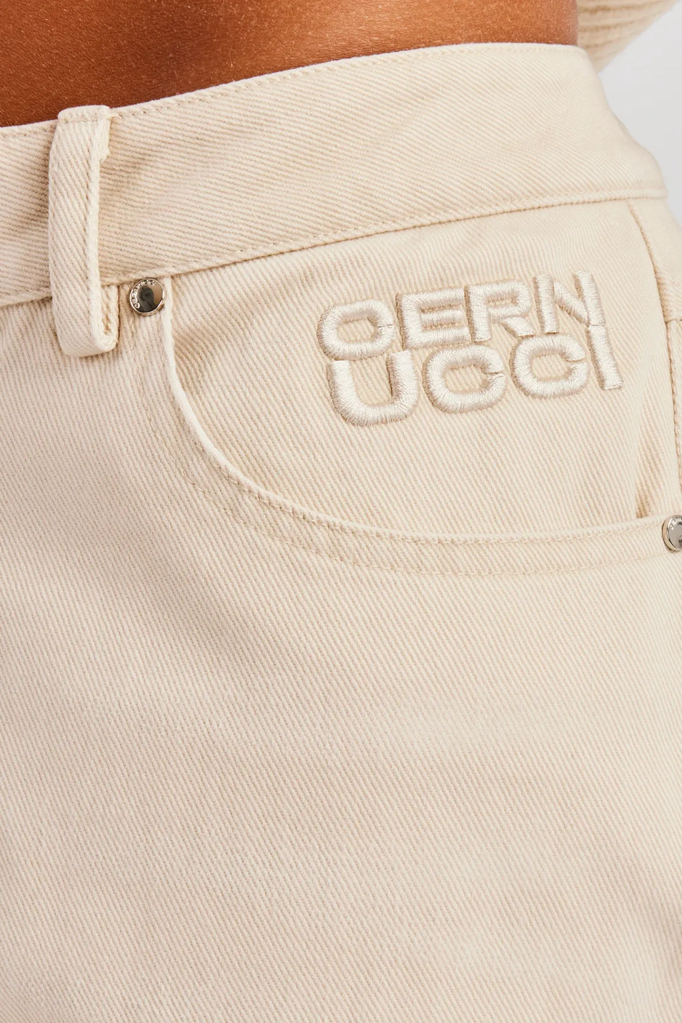 Women CLO-BOT-TRO Twill Embroidered Trouser - Stone
