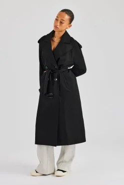 Women CLO-TOP-OUT Twill Trench Coat - Black